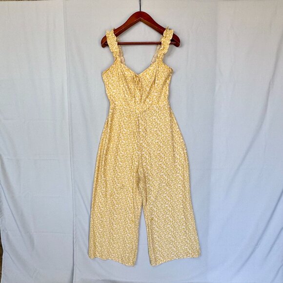 Reformation Moore Lily Butter Yellow Ruffle Srap Wide Leg Jumpsuit Size 10 - Picture 4 of 13